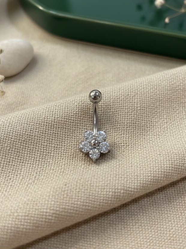 PIERCING PARA OMBLIGO FLOR DE CRISTALES ACERO QUIRÚRGICO
