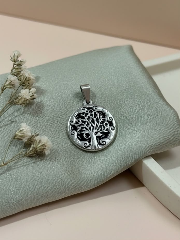 DIJE ÁRBOL DE LA VIDA MACIZO ACERO QUIRÚRGICO
