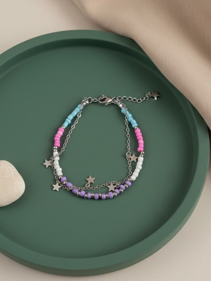 PULSERA DOBLE COLORIDA CON ESTRELLITAS ACERO QUIRÚRGICO
