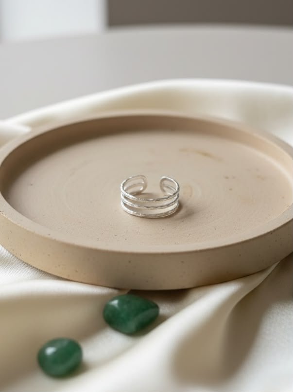 ANILLO REGULABLE 3 LINEAS ACERO BLANCO