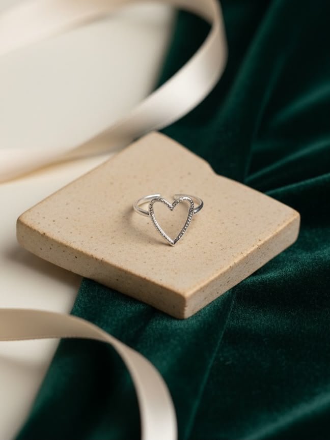 ANILLO REGULABLE CORAZÓN GRANDE ACERO BLANCO