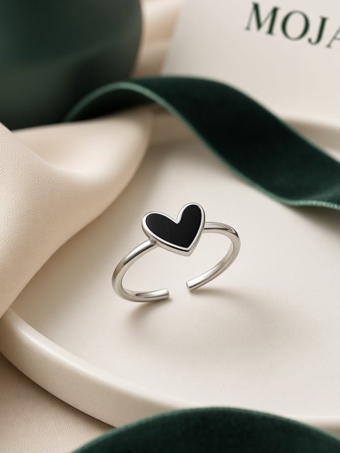 ANILLO REGULABLE BLACK HEART ACERO BLANCO