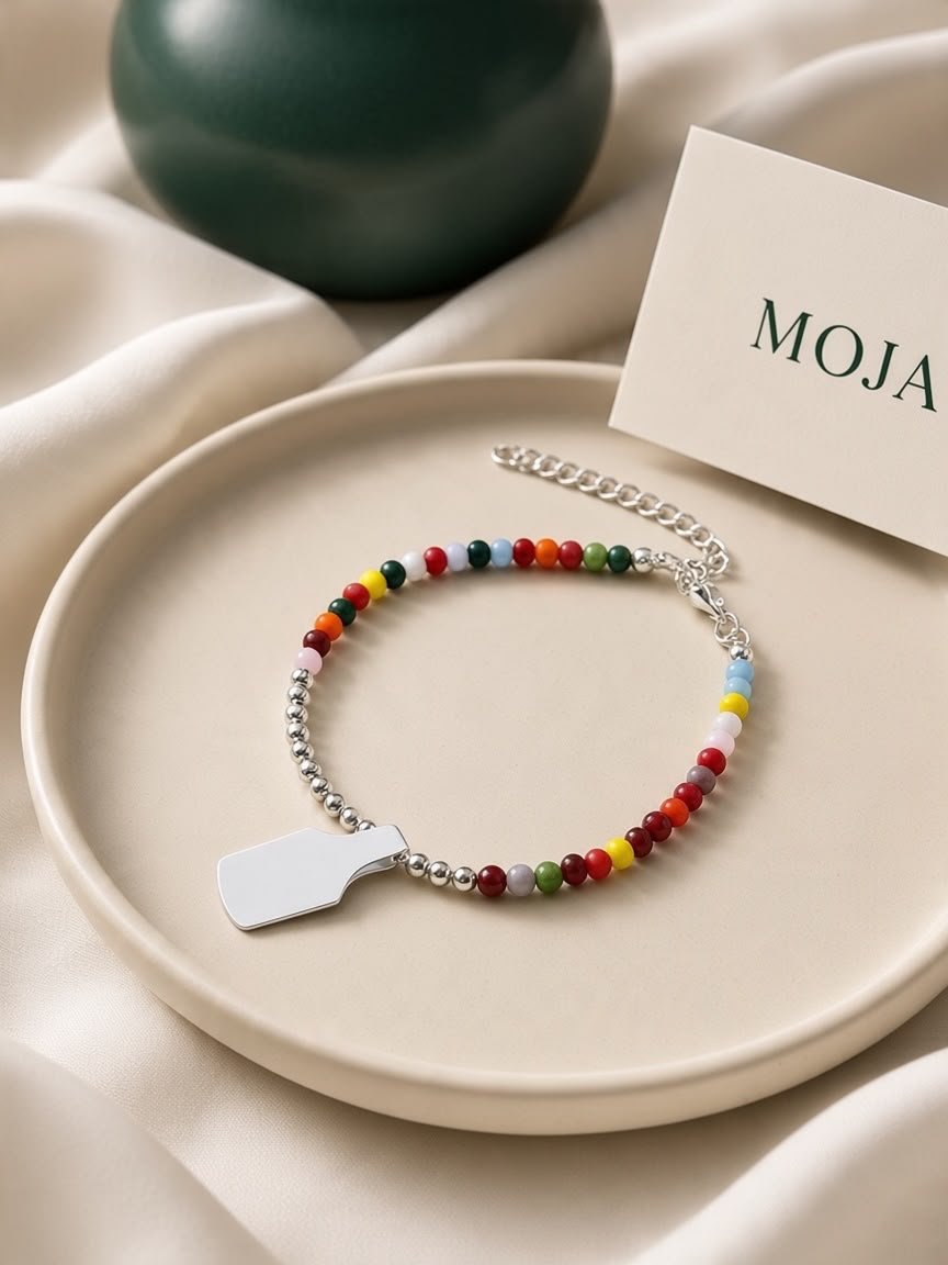 PULSERA PIEDRITAS DE COLORES ACERO BLANCO