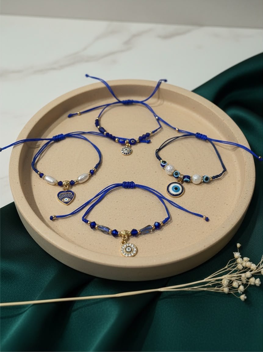 PULSERA OJO TURCO HILO ENCERADO Y CANUTILLOS