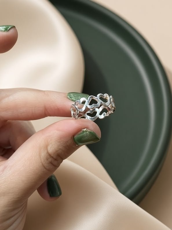 ANILLO CORAZONES ACERO BLANCO