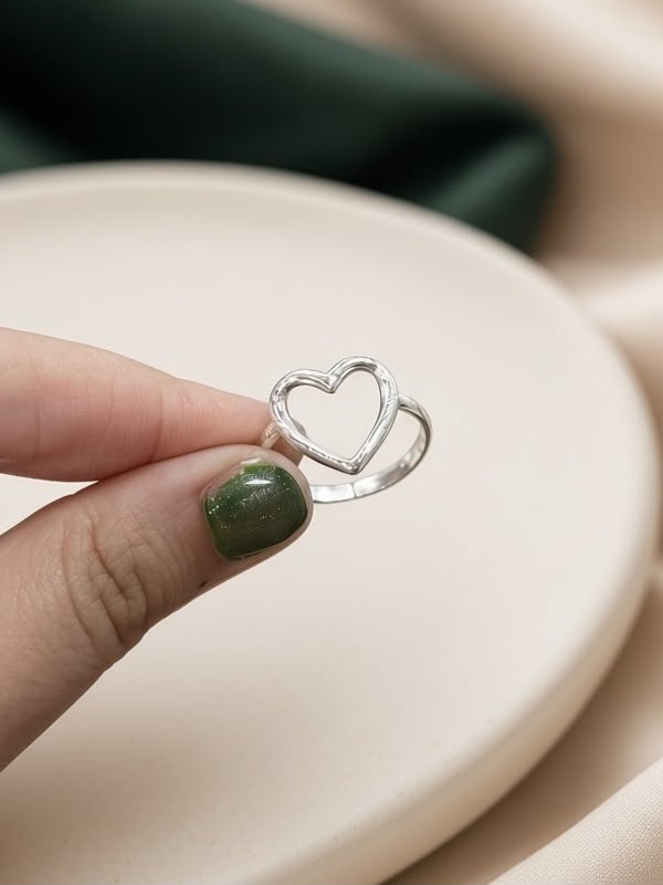 ANILLO REGULABLE CORAZÓN GRANDE ACERO BLANCO