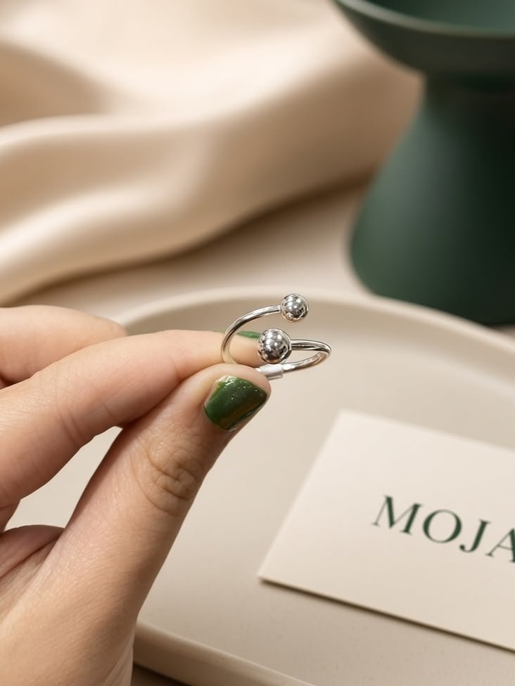 ANILLO REGULABLE BOLITAS INFLADAS PLATA 925