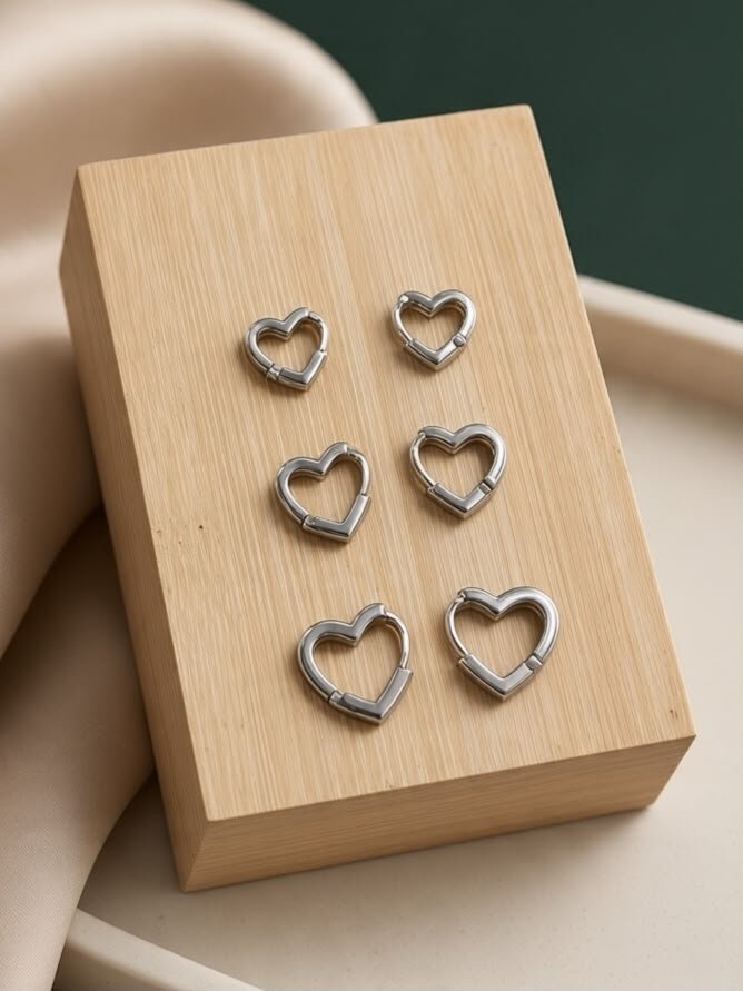 ARGOLLAS CORAZONES ACERO QUIRÚRGICO