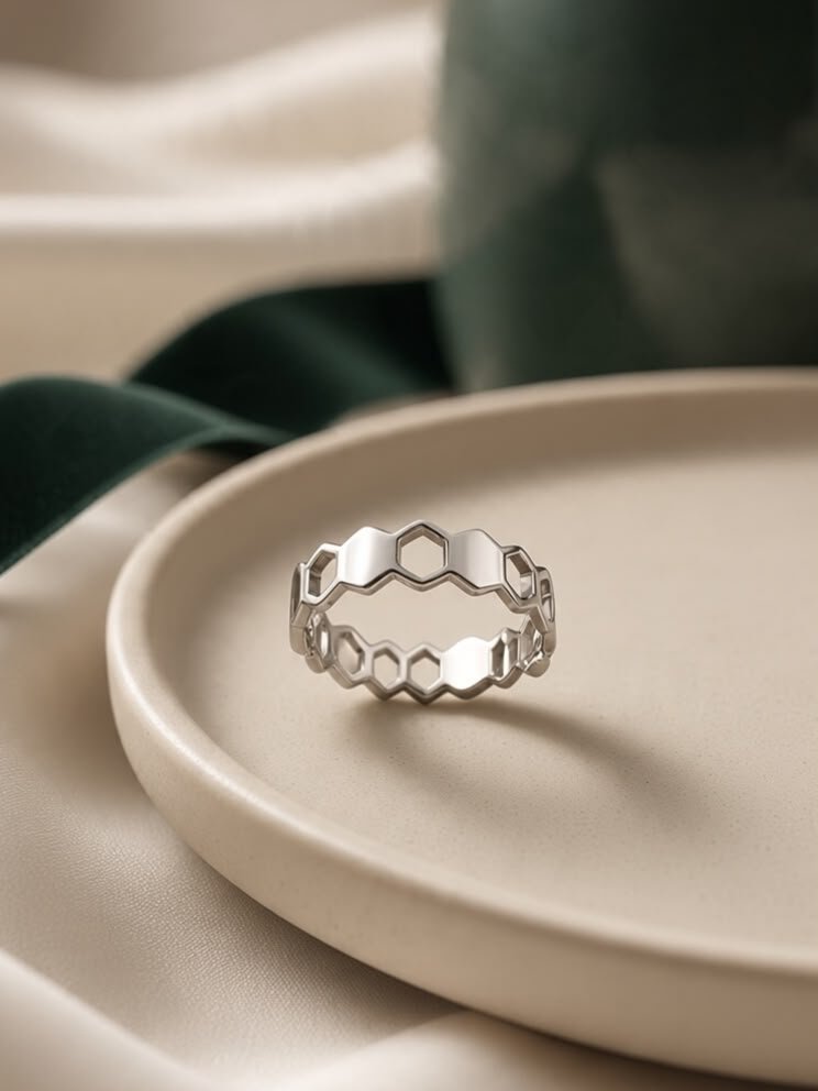 ANILLO ROMBOS MIX ACERO BLANCO