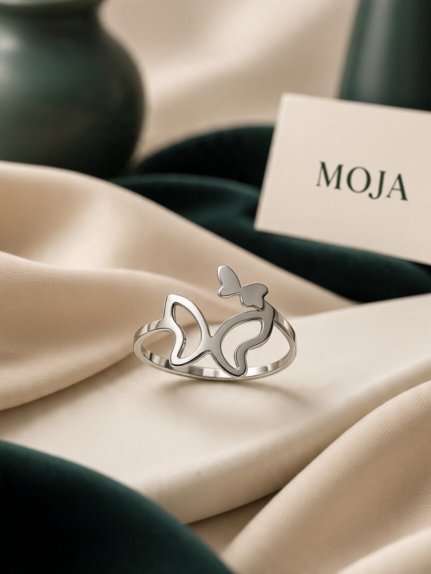 ANILLO DOBLE MARIPOSA ACERO BLANCO