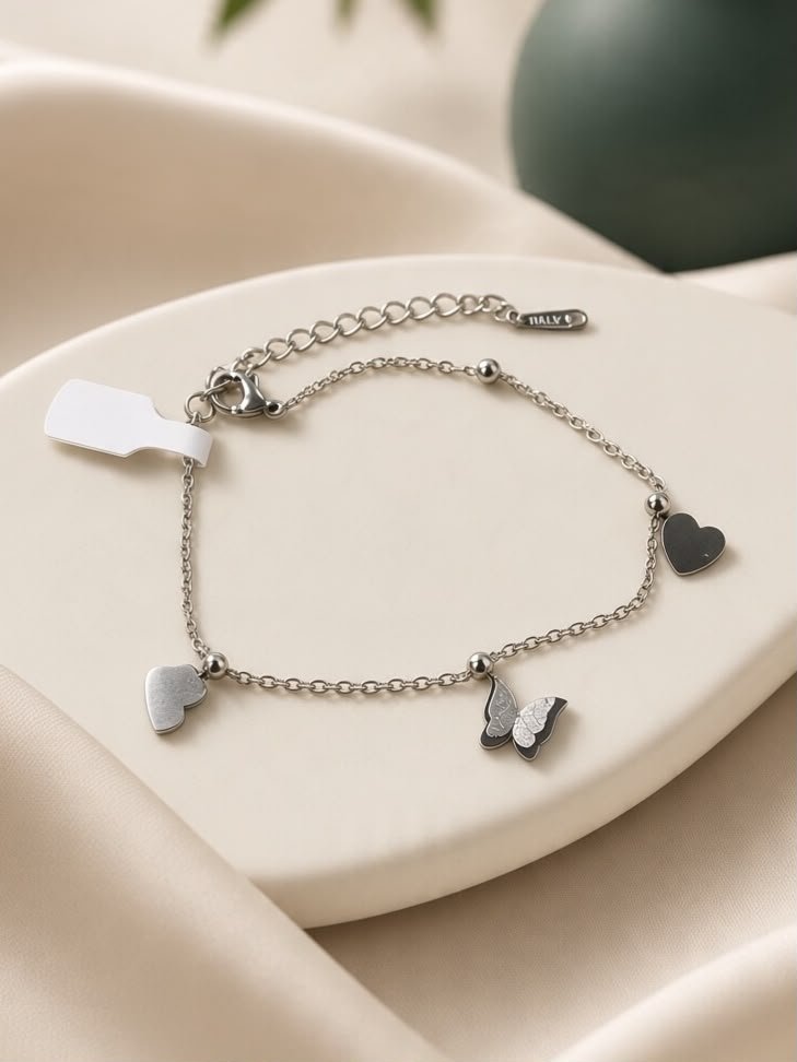 PULSERA MARIPOSAS Y CORAZONES ACERO QUIRÚRGICO