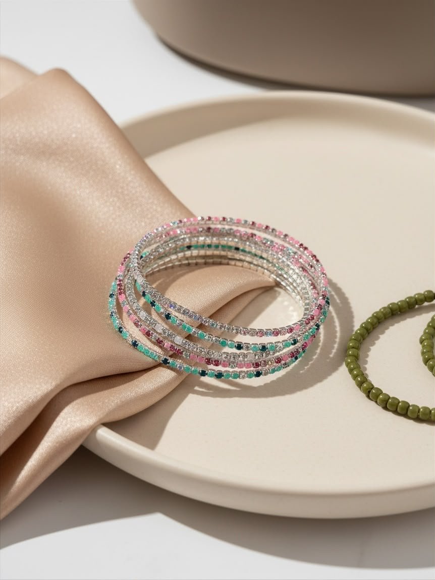 COMBO PULSERAS STRASS FINAS ELÁSTICAS