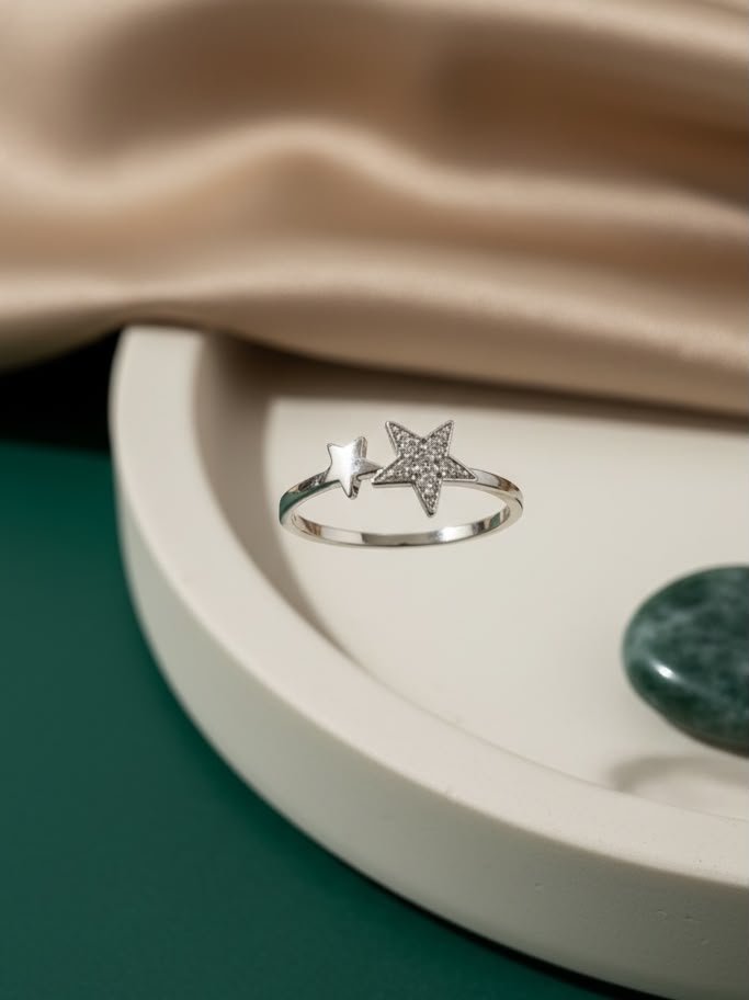 ANILLO DOBLE ESTRELLA ACERO BLANCO